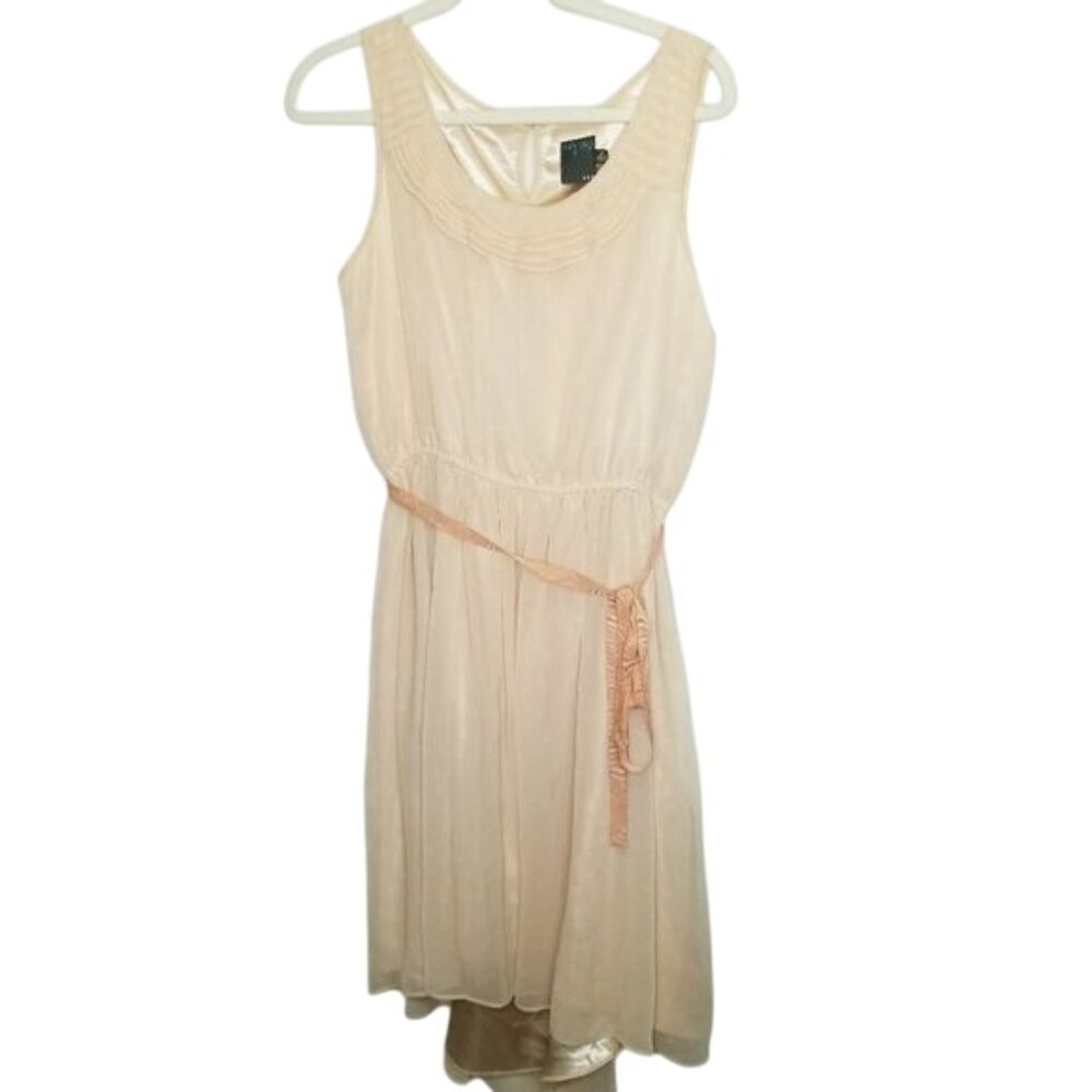 Gabby Skye NWT Peach Sleeveless Midi Dress With Textured Details Tie‎ Waist FLAW